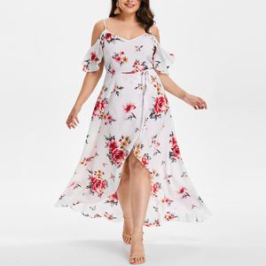 Basic Casual Dresses Vintage Dress Plus Size Women Short Sleeve Cold Shoulder Boho Flower Print Long Large Elegant Vestidos 230601