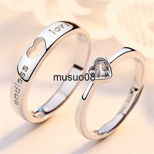 Band Rings 2Pcs/set Zircon Heart Matching Couple Ring For Women Men Forever Endless Love Opening Ring Charm Valentine's Day Wedding Jewelry J230602