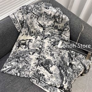 Pijamas Sexy Fashion Painting Painting Pijamas Set Women's Summer Ice Silk Pijamas Shorts Manga Curta Seção Fina New Silk Homewear Set J230601