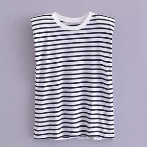 Regata Feminina Preto Branco Cinza Listrado Regata Solta Camiseta Feminina Oversized Moda Verão Japonês Sem Mangas Ombros Acolchoado Minimalista