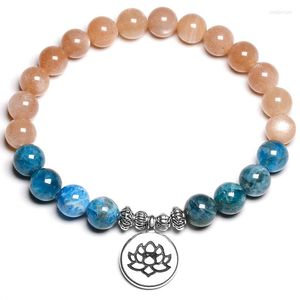 Braccialetti in pietra di apatite naturale di alta qualità per gioielli da donna Yoga Bracciale con perline di loto OM Buddha
