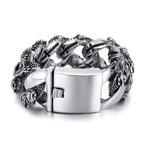 Gjutning av rostfritt stål armband cyklist skalle länkkedja för mens smycken vintage svart silver stor tung gotiska chunky armband, jul fäder dag smycken för honom