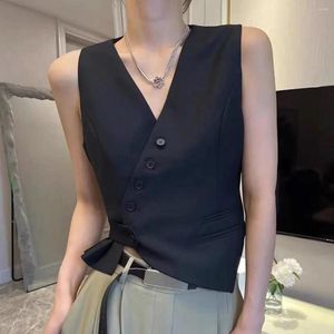 Coletes femininos preto casual terno colete feminino verão design sense curto dobrável sem mangas jaquetas femininas para 2023