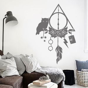 Owl Feather Dream Catcher Wall Decal Transfer Nursery Bedroom Vinyl Sticker Potter Home Decoration E29