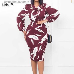 Parti Elbiseleri Bahar Sonbahar Kadın Giysileri Tatlı Baskısı Baskı Fener Uzun Kollu Moda Arka fermuar Tase Temel Çanta Kalça Midi Elbise T230602