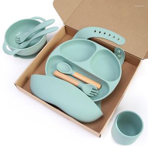 Flatware Sets Divided Feeding Baby Dishes Kid Dinner Suction Silicone Tableware Plate Bowl Set With Lid