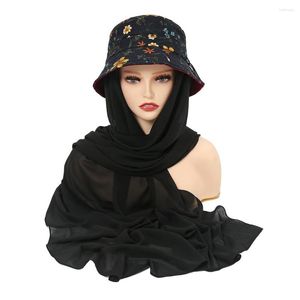 Ethnic Clothing Print Muslim Women Chiffon Hijab With Cap Summer Sports Scarf Ready To Wear Islam Instant Headscarf