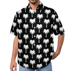 Mäns avslappnade skjortor tropiska palmträd blusar män svart och vit hawaiian kort ärmmönster gata style överdimensionerad semester skjorta