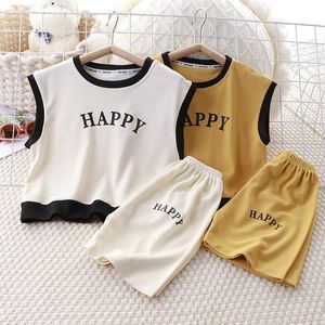 Conjuntos de roupas para bebês meninas de algodão verão conjunto de regata e shorts sem mangas infantil conjunto de camiseta e calça infantil carta roupa casual corda