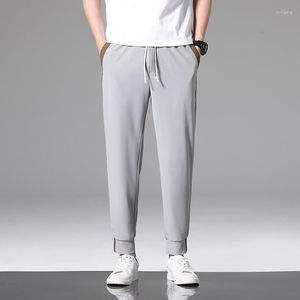 Calças masculinas leggings casuais de ajuste solto verão masculinas de secagem rápida gelo fino terno pequeno moletom masculino na altura do tornozelo