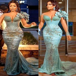 2023 May Aso Ebi Lace Beaded Prom Dress Mermaid Satin Luxurious Evening Formal Party Second Reception Birthday Engagement Gowns Dresses Robe De Soiree ZJ355