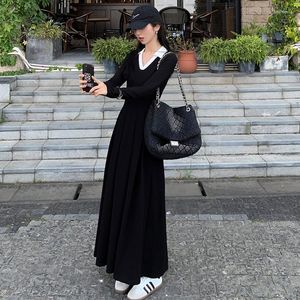 Vestidos casuais vestido feminino elegante escritório senhora manga longa vintage estilo coreano com decote em V feminino primavera outono roupas 2023 chique