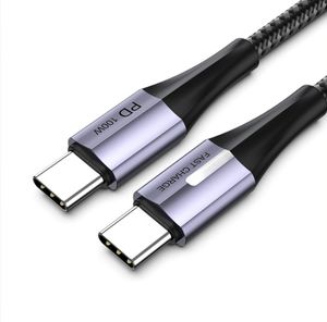 PD with light 100W 60W 5A fast charging cable Type-c to Type-C data cable for Mobile Phone tablet metal braided cable