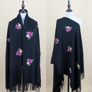 Scarves Women Flower Embroidery Cashmere Scarf Shawls Fashion Pashmina Pearl Design Scarve Lady Long Tassel Wraps Blanket Hijab 2023