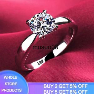 Bandringar med certifikat 18K Vittguldfärgringar för kvinnor 2.0ct Round Zirconia Diamond Solitaire Ring Wedding Band Engagement Bridal J230602