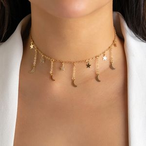 Boho Moon Star Tassel Pendant Collar Halsband Kvinnors 2023 Simple Gold Color Metal Charm Girl Fashion Födelsedagsmycken gåva