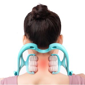 Massaging Neck Pillowws Pressure Point Therapy Manual Massager Six Wheel Necks Clamping Clip Cervical Shoulder Body Massage Roller Health Care 230602