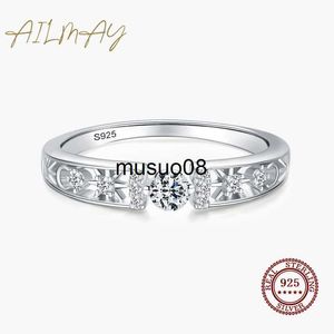 Bandringar Ailmay Real 925 Sterling Silver Line Clear CZ Finger Rings Geometric Line Rings for Women Classic Wedding Statement Jewelry J230602