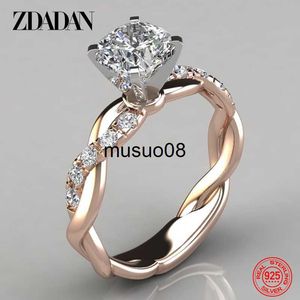 Pierścienie zespołowe Zdadan 925 Sterling Silver AAA White Cubic Cyrron Ring for Women Wedding Biżuteria Prezent J230602