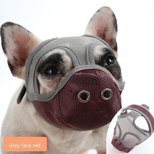 Muzzles New Short Snout Dog Muzzles Anti Biting Adjustable Prevent Chewing Barking Dogs Mask French Bulldog Pug Breathable Mesh Pet Mask