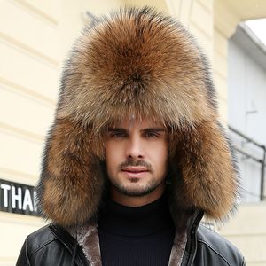 Unisex zima pełna zadaszona prawdziwe lis futra czapki rosyjskie hat traper Hunter Hat Flap Cap