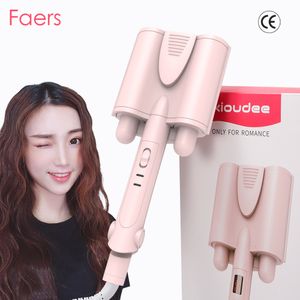 Curling Irons Hair Curler Triple Barrels Ceramic Iron Button Key Big Wave Deep Wavy Splint Egg Rolls Electric Fast Styling Tools 230602