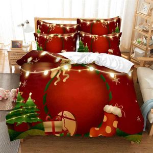 寝具セットレッドクリスマスセット布団カバーホリデーサンタクロースキングキルト装飾子供用ベッドルームベッドl221025