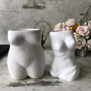 Bakningsformar 3D Human Girl Body Gips Harts Vase Mögel Penhållare Kaka Choklad Mögel Diy Candle Making Silicone Flower Pot Mold