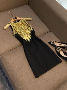 2023 Summer Black Kościa złota cekiny mini sukienka bez rękawów okrągła szyja