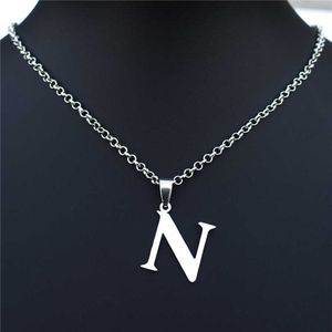 Подвесные ожерелья ожерелья из нержавеющей стали N Письмо подвеска с нержавеющей сталью O-Chain Alphabet Jewelry для девочек мальчики J230601