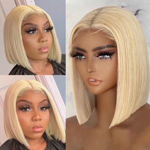 613 Blonde Straight Short Bob Human Hair Wig 13x4 Кружело