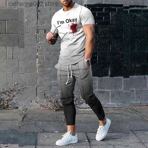 Men's Tracksuits I'm fine print 2 Piece Outfits of Sportswear Short Sleeve Summer Fashion T-shirt Long Pants Set 2023 Men tshirt Sets Tracksuit T230602