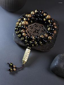 Buddismo tibetano Strand Six Words Mantra Bracelets for Men Women Necklace Natural Ebony Beads Lucky Bangles Jewelry