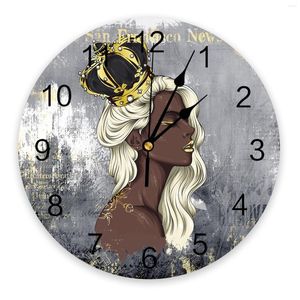 Orologi da parete Ragazza africana Vernice grigia Grande camera dei bambini Orologio silenzioso Ufficio Decorazioni per la casa Regalo da appendere da 10 pollici