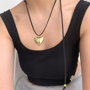 Pendant Necklaces Korean Style Long Rope Women Heart Necklace Simple Y2k Girls Clavicle Chain Charming Fashion Jewelry Girl Gift