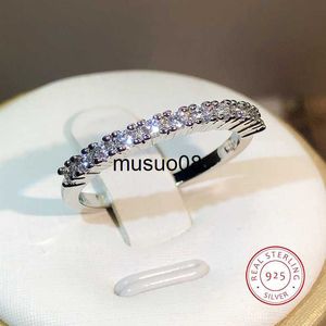 Bandringar 925 Silver Luxury Female Zircon Stone Single Row Ring Märke Fashion Simple Finger Ring Silver Color Promise förlovningsringar för J230602