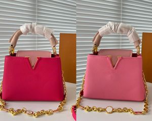 mini capucines av högsta kvalitet bb väska deluxe färgad emaljkedja handväska kvinnor röd rosa lyxdesigner liten tote crossbody väskor lady handväskor plånböcker