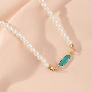 Collane con ciondolo Incantevoli orecchini geometrici in cristallo verde Elegante Lady Pearl Bead Short Choker Accessori Fashion Wedding Party Jewelry