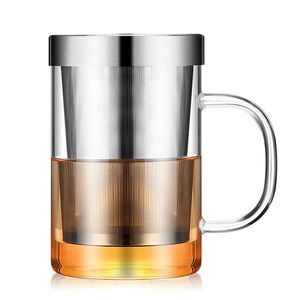 500 ml Trese Heatresistant Glass Tea Infuser Mugg med rostfritt stål Lock Coffee Cup Tumbler Kitchen Large Y200104327X