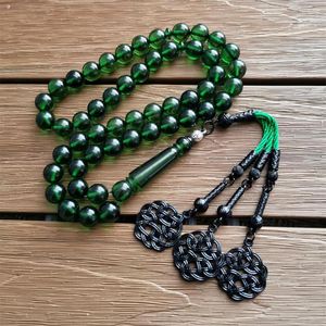 Strand Yeşil Amber Renk Tasbih 33 66 99Beads İslami Lüks Tespih Erkekler Müslüman Misbaha Taş Dua Boncuklar Bilezikler Eid Hediye