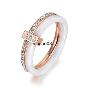 Полосовые кольца 2 слоя черно -белые керамические хрустальные обручальные кольца ювелирные украшения розовое золото.