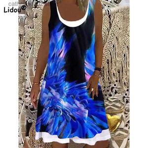 Sukienki imprezowe Anglia okrągła szyja odsłonięta biały płomień nadruk bez rękawów pullover camisole spódnica plażowa niebieskie sukienki Sundresses dla kobiet Summer T230602