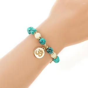 Strang-Stil-Schmuck, türkisfarbenes Perlenarmband, Yoga-Energie, leuchtender Lotus, Sanskrit-Perlen