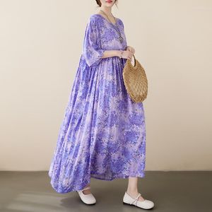 Casual Dresses Summer Product Age Reduction medelålders och äldre mödrar klänning randig kort ärm Löst typ A-line kjol kvinnlig