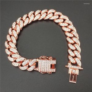 Charm Bracelets Thick Cuban Chain Men's Bracelet On Hand Fashion Bohemian Crystal Inlaid Titanium Steel Accessories Jewelry2023
