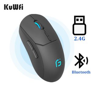 Möss Kuwfi Wireless Bluetooth Mouse Dual Mode Gaming Mouse Rechargeable 2.4G+Bluetooth Optical Game Mice for Computer/Laptop 2400DPI