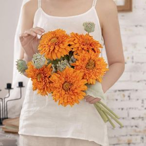 Decorative Flowers Fake Sunflower Onamental Home Decor Faux Silk Flower Table Counterpiece Simulation Bouquet For Party Dried Decorations