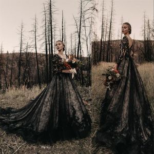 2022 فساتين زفاف قوطية أسود قوطية ، فستان زفاف رسمي الخامس