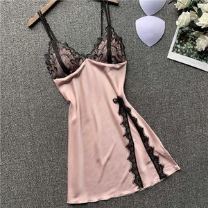 Seksi pijama bayanlar seksi iç çamaşırı kadınlar ipek gecelik yaz dantel gece elbise sweetwear gece kadın saten gece kıyısı ev kıyafeti j230601