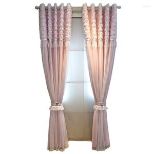 Curtain Pink Girl Princess Room Rose Yarn Lace Splice Curtains For Living Bedroom Balcony Customized Home Decoration Finish Product